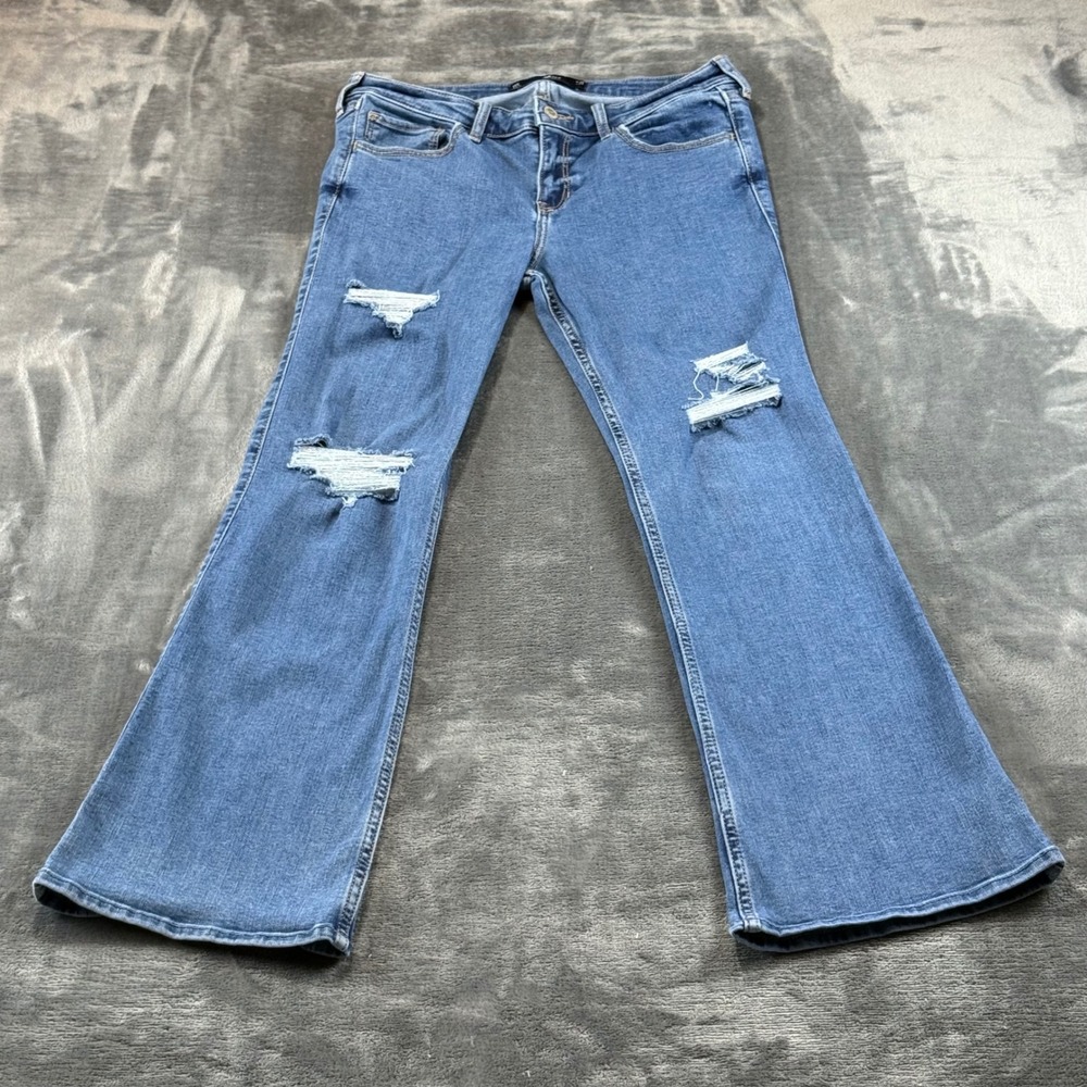 Hollister Low-Rise Bootcut Jeans Womens 11S W30 L29 Distressed Soft Stretch Blue